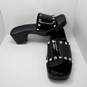 Wild Diva Lounge Gothic Studded Black Jelly Block Sandals - US Women's Size 7